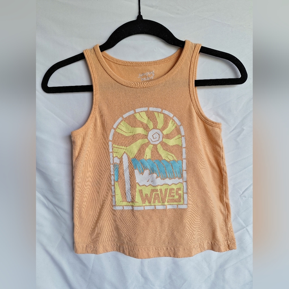 3T- Kids Orange Sleeveless Tank Top with Waves Graphic